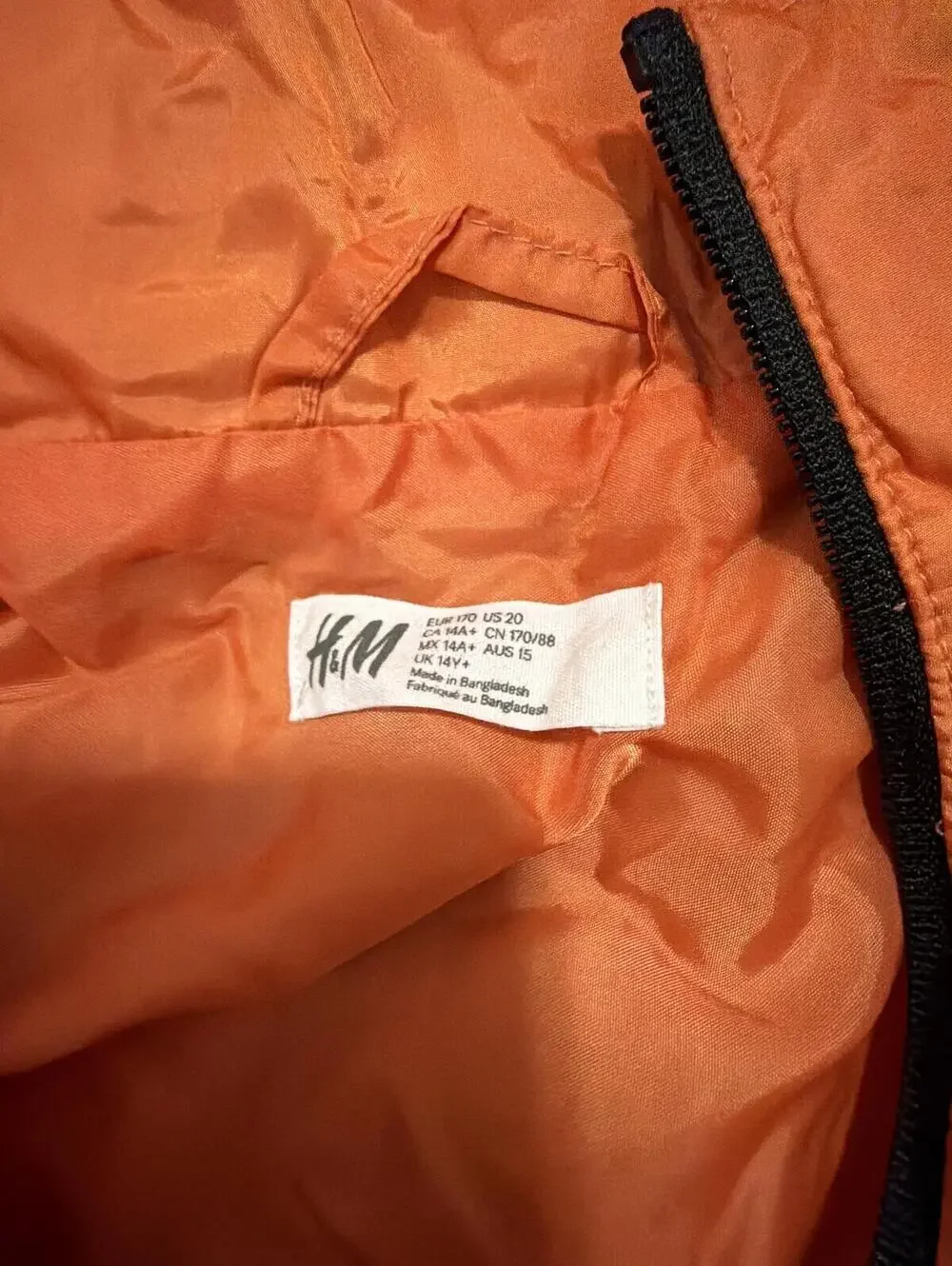 H&M Boys Orange Black Hooded Jacket Size 20
